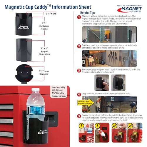 Master Magnetics Magnetic Cup Caddy - Keep Your Favorite Beverage at Hand, 3.3" Inner Diameter, 4.625" Height, Black, 7583
