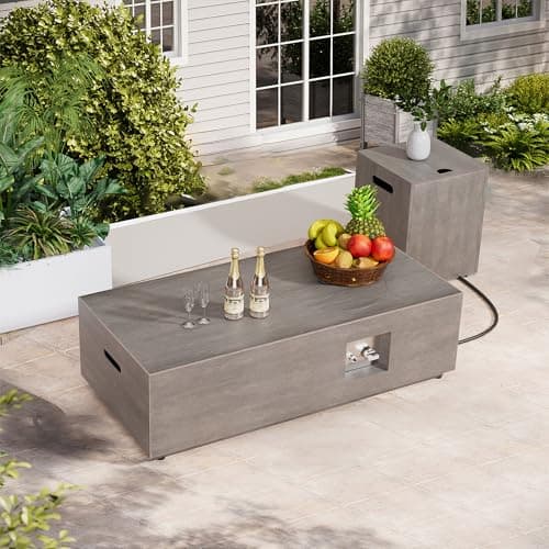 48" Propane Fire Pit for Backyard with Round Burner - 50,000 BTU Fire Pit Table with Lid, Rocks, Cover & Tank Storage - Outdoor Gas Fireplace for Patio and Deck (Grey, 48" Standard)