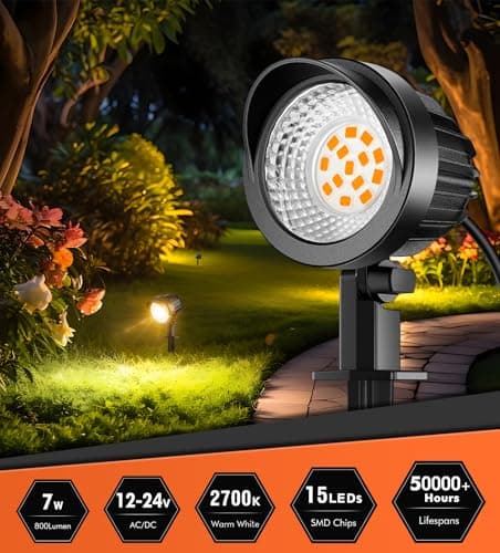 MEIKEE 7W Low Voltage LED Landscape Lights 800LM 12V Outdoor Landscape Lighting 2700K Warm White IP66 Waterproof Garden Pathway Lights Yard Lawn Spotlights with Connectors (4 Pack)