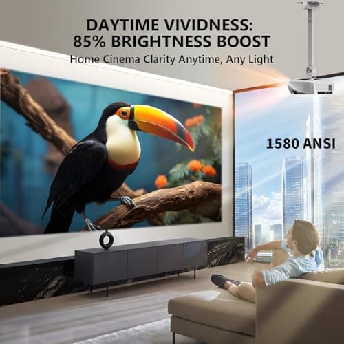 Ultra HD 4K Movie Projector for Home Theater, High Bright 1580 ANSI Lumens Smart Daytime Projector with Max 300" Display, HDR10+ Daylight NFC WiFi6 Bluetooth RJ45 LAN 2G+32G Gaming Projector