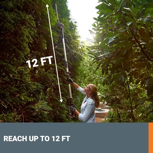 WORX WG252 20V 20" Cordless Hedge Trimmer, Reach Up to 12 Feet, Extended Pole, 180° Rotation Head, PowerShare – Battery & Charger Included