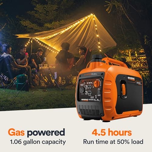 Generac 3,300-Watt Gas-Powered Portable Inverter Generator - Lightweight Design - USB Ports for Mobile Device Charging - COsense Technology - Perfect for Home use - Orange/Black