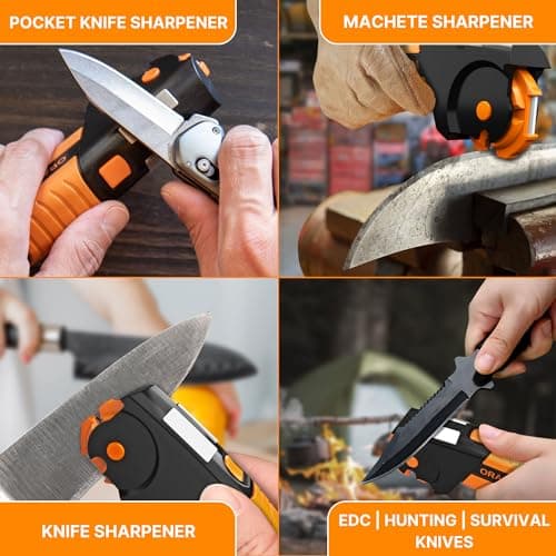 Orange Ninja All-in-1 Garden Tool & Knife Sharpener for Lawn Mower Blade, Axe, Hatchet, Machete, Pruner, Hedge Shears by Sharp Pebble