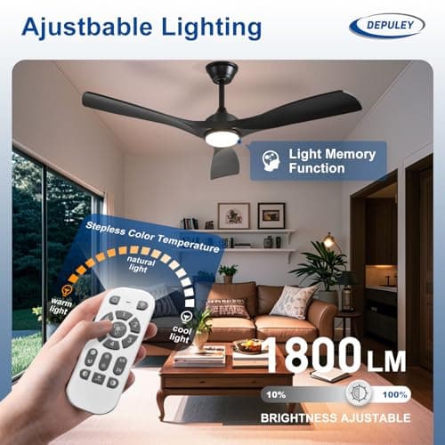 Depuley 52-Inch Ceiling Fan with Light: Black 3 Blade Outdoor Fans for Patios - Dimmable Indoor Fan with Remote APP Control Ultra Quiet DC Motor Reversible 6 Speed Timer
