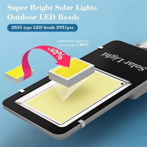 6000W Solar Street Lights Outdoor - 6500K Solar Lights Outdoor Waterproof Dusk to Dawn, High Brightness Street Lights Solar Powered with Remote Control for Yard, Parking lot and Garage