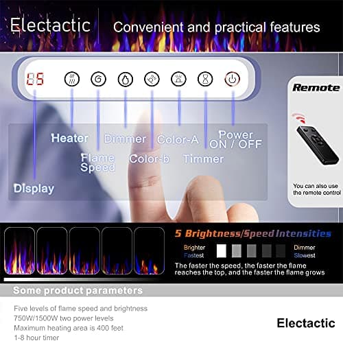 60 inches Electric Fireplace Recessed and Wall Mounted, Fireplace Heater and Linear Fireplace, with Timer, Remote Control, Adjustable Flame Color, 750w/1500w, Black