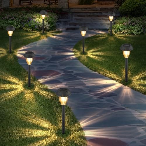 Solar Lights Outdoor, 6 Pack Solar Pathway Lights Waterproof, Metal Glass Outdoor Solar Lights, Auto On/Off Solar Outdoor Lights for Garden Yard Path Walkway Driveway