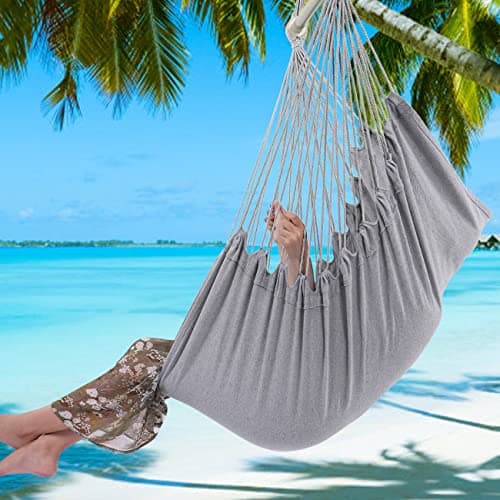 Y- Stop Hammock Chair Hanging Rope Swing Chair, Max 500 Lbs, 2 Seat Cushions Included, Removable Steel Spreader Bar with Anti-Slip Rings, Hardware kit-for Indoor or Outdoor(Light Grey)