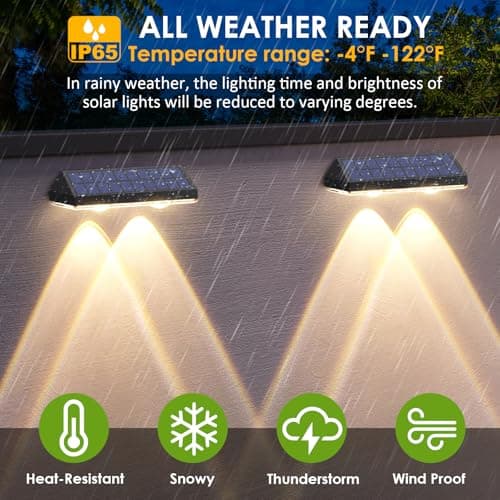 Solar Fence Lights Outdoor - 2700/4000/6000K 3 Mode, IP65 Waterproof Fence Solar Lights Outdoor, Fence Light Solar Powered for Outside, Backyard/Railing/Step/Patio/Stair Railings and Wall (8 pack)