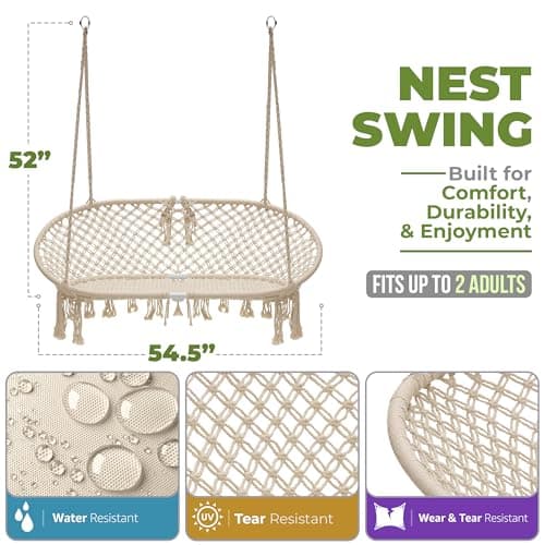 Sorbus Hammock Chair Macrame Hanging Swing Bench, Perfect for Indoor, Outdoor, Teens Girl Bedroom, Home, Room, Patio, Deck, Yard, Garden, Knitted Floating Swinging Bench, (Double Swing)