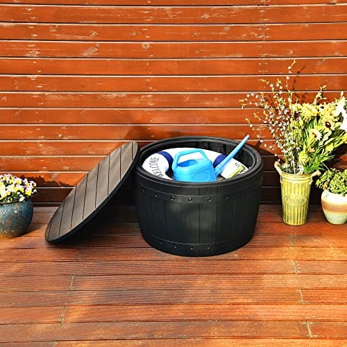 YITAHOME 33 Gallon Round Deck Box, Outdoor Storage Box for Patio Furniture,Patio Table for Cushion, Pool Accessories, Waterproof Resin & Easy Assembly & Lightweight, Black