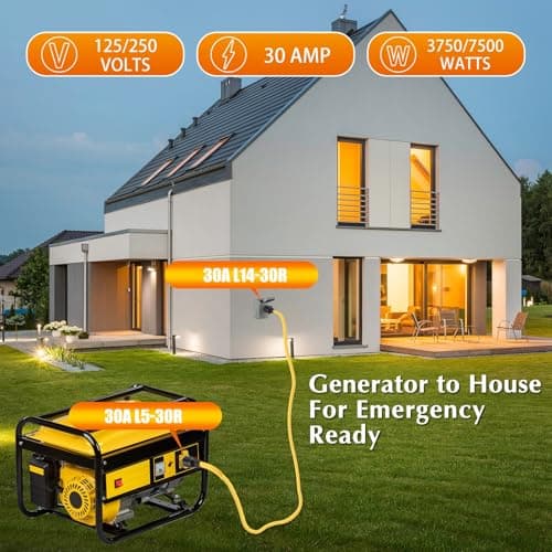 Kanayu Generator Transfer Switch Adapter Cord Compatible with NEMA L5-30P to L14-30R, 30 Amp Locking 3 Prong to 4 Prong Generator Adapter RV Generator to House Inlet Box, STW 10 AWG, ETL Listed(10ft)