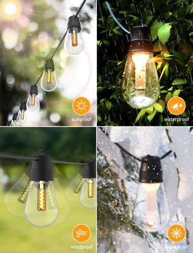 Outdoor String Lights with Dimmer - 50Ft Led Patio Lights App Control Commercial Grade Weatherproof Outside Light with Timer 3 Modes 25 S14 Edison Vintage Shatterproof Bulbs for Patio Garden Backyard