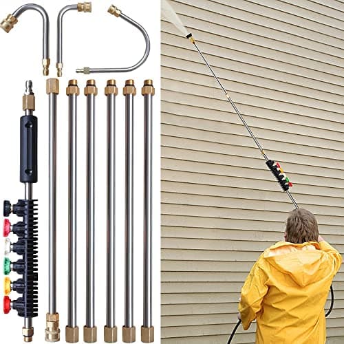 Xiny Tool Pressure Washer Extension Wand, 10 Pack Power Washer Lance with 5 Atomization Nozzle Tips,1 Gutter Cleaner Attachment Curved Rod, 1/4" Quick Connect, 4000 PSI