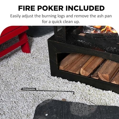 Red Mountain Valley 37in Outdoor Wood Burning Fireplace, Large Outdoor Fire Pit with Log Grate and Poker, Chimney Outside Fireplace with Firewood Racks Storage for Patio, Garden and Backyard