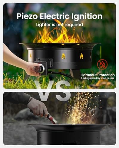 Ciays Large Propane Fire Pit 24 Inch, Gas Fire Pit with Grill Grate, Folding Legs, Hose Hooks, Propane Tank Holder, Cover & Carry Strap, CSA Certified Portable Outdoor Fire Pit for Camping, 58,000 BTU