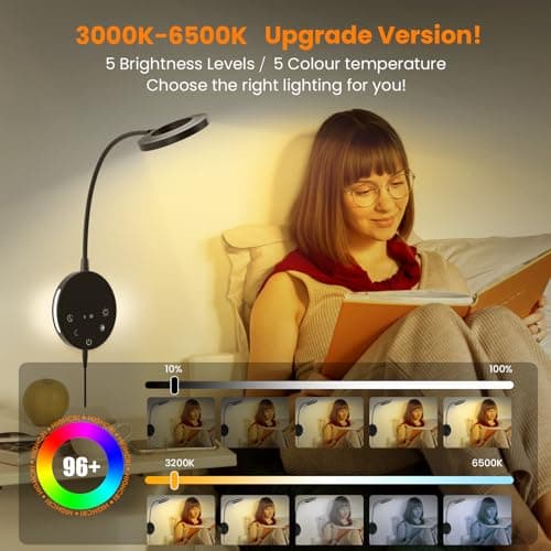 Wall Mounted Reading Light,Bedside Headboard Lights with 5 Color Temperature &5 Dimming,360°Flexible Gooseneck,USB Output, Night Light&Timer Function- Perfect for Reading (Black)