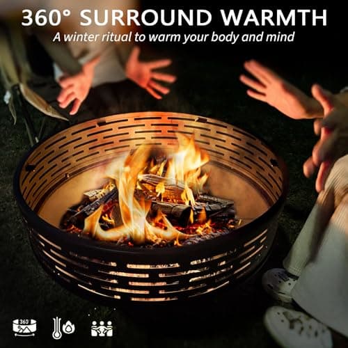 3-in-1 Fire Pit with Grill & Lid, 23" Outdoor Fire Pit Table, Cast Iron Wood Burning Firepit, Heavy Duty Fire Bowl for Outside Patio, Backyard Fireplaces, Large BBQ Pit Table with Fire Poker