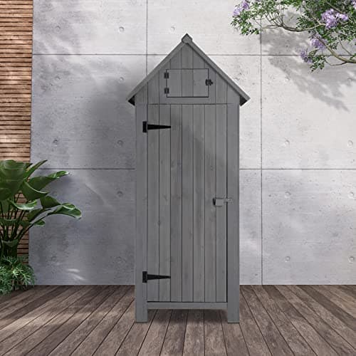 VINGLI Outdoor Wooden Storage Shed, Garden Shed Outside Tool Cabinet with Safety Latch, Patio Storage Organizer (Dark Grey)