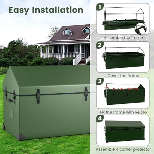 S AFSTAR 174 Gallon Waterproof Outdoor Storage Box, Outdoor Tarpaulin Deck Box with Ventilated Window, Corner Protector, Adjustable Snap, Patio Storage Box for Poolside, Garden, Yard