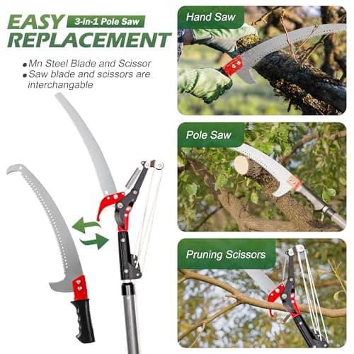 Walensee Pole Saws for Tree Trimming,7.2-27FT Extendable Tree Pruner,Manual Branch Timmer with Blade and Scissors High Branches Pruning Fiberglass Pole Pruner and Cutter Garden Tool with Storage Bag