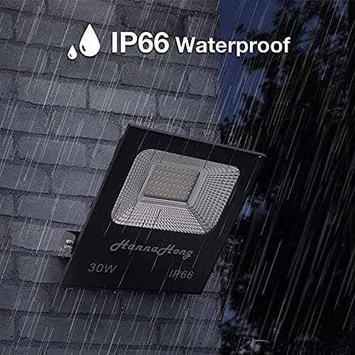 HANNAHONG 30W LED Flood Light Plug in with ON/Off Switch,Cool White,Bright Security/Work/Plant Grow Outdoor,IP66 Waterproof,Reflector Exteriore Spotlight Porch,Garage,Patio,Yard,Garden
