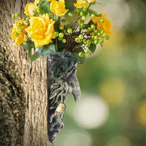 Tree Face Sculpture, Flower Planter Pot Hand-Painted Greenman Tree Face Garden Decoration for and Home Décor