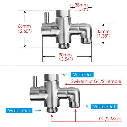 Shower Arm Diverter Valve Brass G1/2 3 Way Universal Bathroom Shower System Component Replacement for Handheld Shower Head and Fixed Spray Head, Brushed Nickel