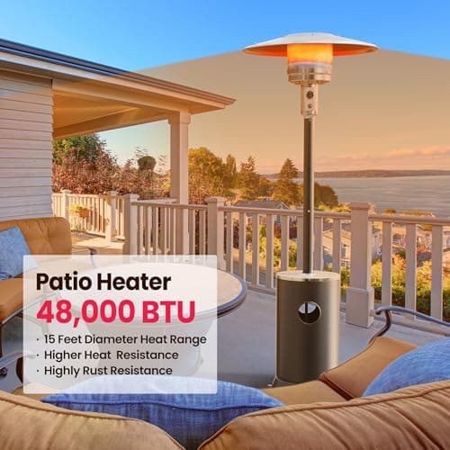 PAMAPIC 48000 BTU Patio Heater, Outdoor Propane Heater 2 in 1 Table Design, Double-Layer Stainless Steel Burner, Wheels, Triple Protection System, Outdoor Heater for Home and Residential,Black