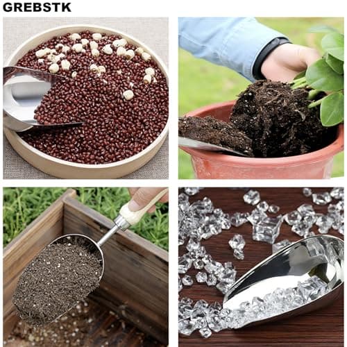 GREBSTK Garden Hand Large Capacity Fertilizer Scoop Soil Shovel Stainless Steel Gardening Trowel for Transplanting, Digging, Planting, Cultivation