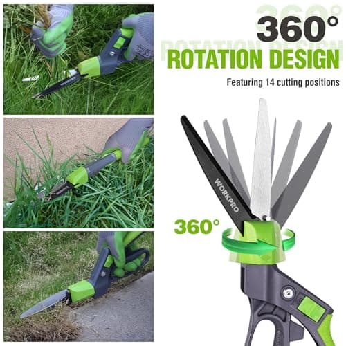 WORKPRO Grass Shears Handheld, Ultra-Sharp Grass Clippers with 360 Degree Swivel Blades, Manual Grass Cutter, Non-Slip Garden Shears, Gardening Scissors, Plant Clippers for Precise Lawn Trimming
