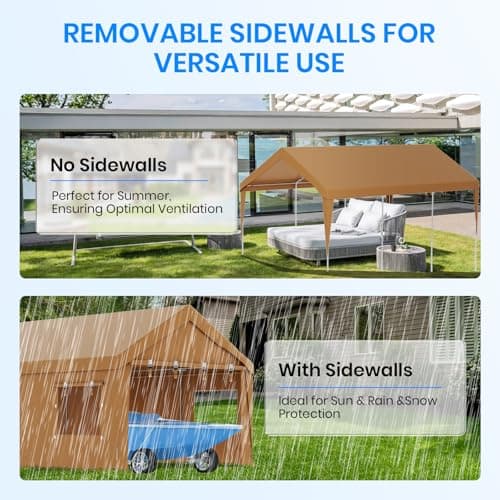 Carport 10x20 Heavy Duty Portable Garage,Carport Canopy with Roll-Up Windows & Doors,Portable Garage and Shelter with Removable Sidewalls,Car Tent Garage with All-Season Tarp for Truck Bike Lawnmower