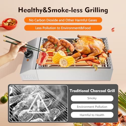 Smokeless Indoor Grill, 1800W Electric Grill with Adjustable Temperature 122°F-302°F and Removable Stainless Steel Griddle, Perfect for Restaurant, Camping, or Party Use