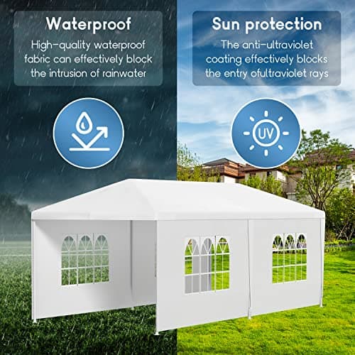 FDW Party Tent 10'x20' Outdoor Canopy Party Wedding Tent Garden Gazebo Pavilion Cater Events -4 Removable Sidewalls,White