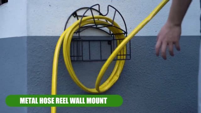Lamir Heavy Duty Metal Garden Hose Reel with Tool Storage Basket, Wall Mount for Outer Yards and Garden Lawns