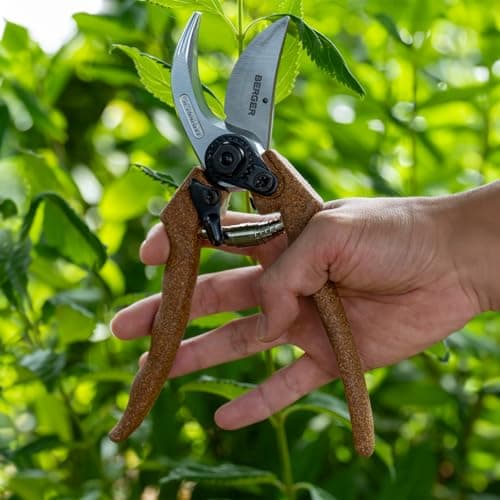 Professional Hand Pruning Shear, Forged Metal Body, Sap Groove to Prevent Sticking, 2 Locking Positions, Recycled Cork Handle Grip, C1200
