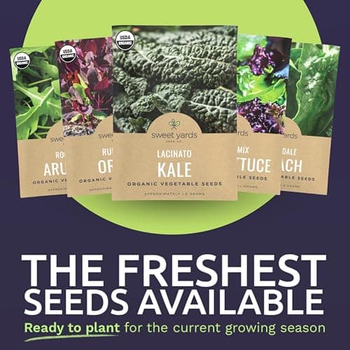 Organic Healthy Greens Seeds Variety Pack - 12 Individual Packs - 2025 Season - Arugula, Kale, Swiss Chard, Spinach, Mustard & More! for Indoor & Outdoor Planting (Non-GMO, Certified Organic)