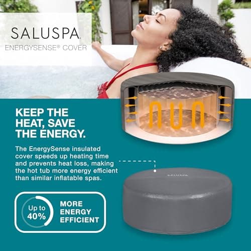 Bestway SaluSpa Cancun 71" x 26" Inflatable Hot Tub Round Portable Outdoor Spa with 120 AirJets and EnergySense Energy Saving Cover, Grey