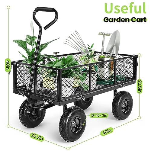 Homdox Steel Garden Cart 680 lbs Capacity Heavy Duty Garden Wagons,with Removable Steel Mesh Sides to Convert into Flatbed,Utility Metal Wagon w/ 180°Rotating Handle (Black, 680lbs)
