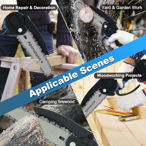 Mini Chainsaw Cordless 6 inch & 4 inch,2-in-1 Portable Electric Chain Saw Set, Handheld Chainsaw with 2 Batteries & Safety Lock for Tree Trimming, Wood Cutting, Garden & Home Use