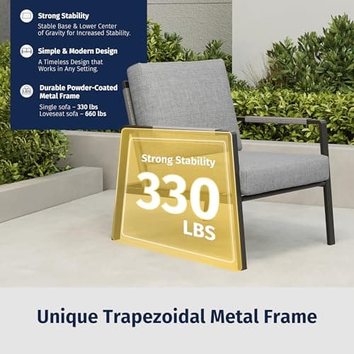 EAST OAK 4-Piece Patio Conversation Set, Waterproof Outdoor Furniture Set with Thick Cushion, Patio Furniture Set for 4, Woven Armrests Sofa and Coffee Table for Garden, Misty Grey