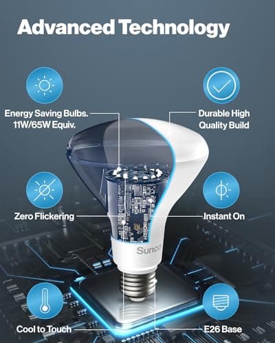 Sunco 6 Pack BR30 Light Bulb LED Indoor Flood Lights 850 Lumens, 2700K Soft White, E26 Base 25,000 Lifetime Hours, Interior Dimmable Recessed Can Light Bulb, 11W Equivalent 65W.