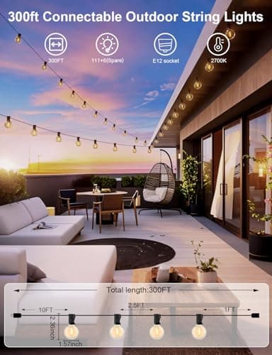 Outdoor String Lights 300 FT Globe LED Patio Lights with G40 Plastic Bulbs,Waterproof Shatterproof Dimmable Connectable Hanging for Backyard Porch Balcony Party Cafe Deck Decor