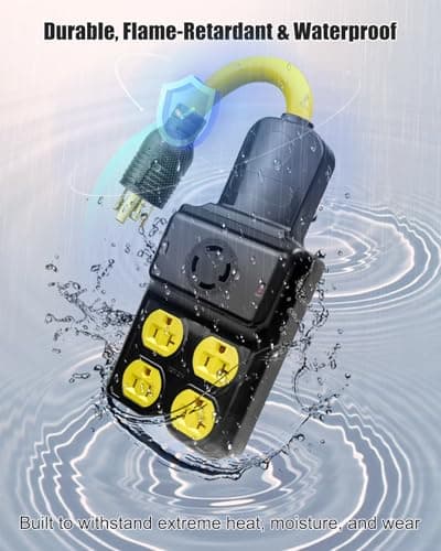 Generator Adapter Extension Cord L14-30P to 4X 5-20R/5-15R & L14-30R, 4 Prong 30 Amp to 110V, Twist Locking to 15 Amp/20 Amp Household Outlet, 125/250V 7500 Watts