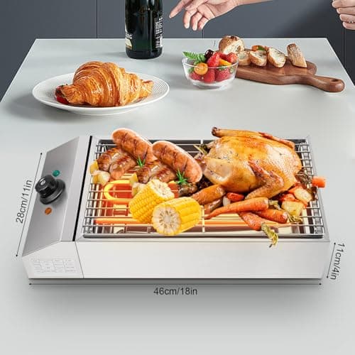 Smokeless Indoor Grill, 1800W Electric Grill with Adjustable Temperature 122°F-302°F and Removable Stainless Steel Griddle, Perfect for Restaurant, Camping, or Party Use