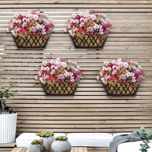 4 Pack 12 Inch Window Boxes Planters Railing Planter Box with Coco Liners Deck Railing Planter Boxes Balcony Hanging Flower Box for Outdoor Plants Garden Decor