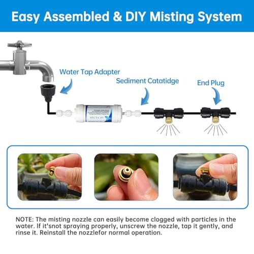 Misting Cooling System for Outdoor Patio & Garden - Brass Nozzles, UV-Resistant Tubing, DIY Installation - Water-Saving Backyard Mister for Greenhouse, Trampoline, Pool, BBQ Parties (50FT / 15M)