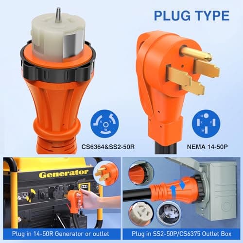 Nilight 50 Amp 25FT Generator Extension Cord 250V 12500Watt Heavy Duty 6/3+8/1 Gauge Pure Copper STW Wire UL Listed 4 Prong 14-50P SS2-50R&CS6364 Twist Lock for RV Camper Outdoor Use