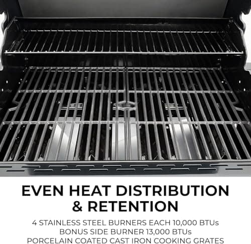Kenmore 4-Burner Gas Grill with Side Burner, Outdoor BBQ Grill, Propane Gas Grill, Cast Iron Cooking Grates, Electronic Ignition, Warming Rack, 53000 BTUs, Black + Bonus Cover