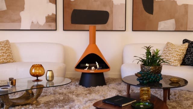 TerraFlame Lloyd Modern Gel Fuel Fireplace | Dove | Clean Burning and Smoke-Free | Portable and Freestanding | Fireplace for Indoor and Outdoor Use | Electroplated Steel